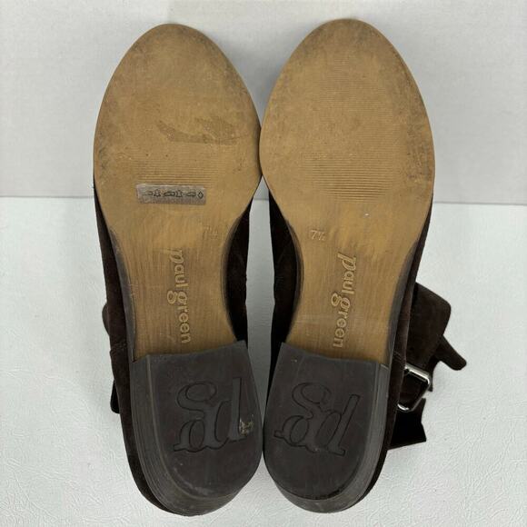 Paul Green Suede Boot Side Zip Double Strap Buckle Leather Bootie Brown Size 7.5 - Picture 7 of 10